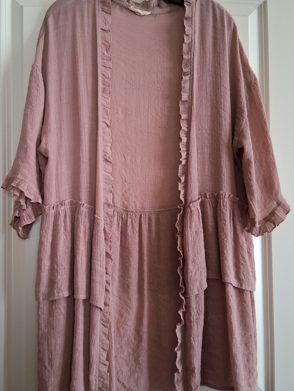 EASEL Women's Dusty Rose Size S Boho 2-Tiered Lightweight Cardigan Duster Top